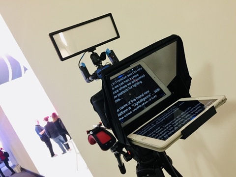 Teleprompter-Setup OSRAM Light+Building — iPad-Prompter mit LED-Panel, Frankfurt 2018